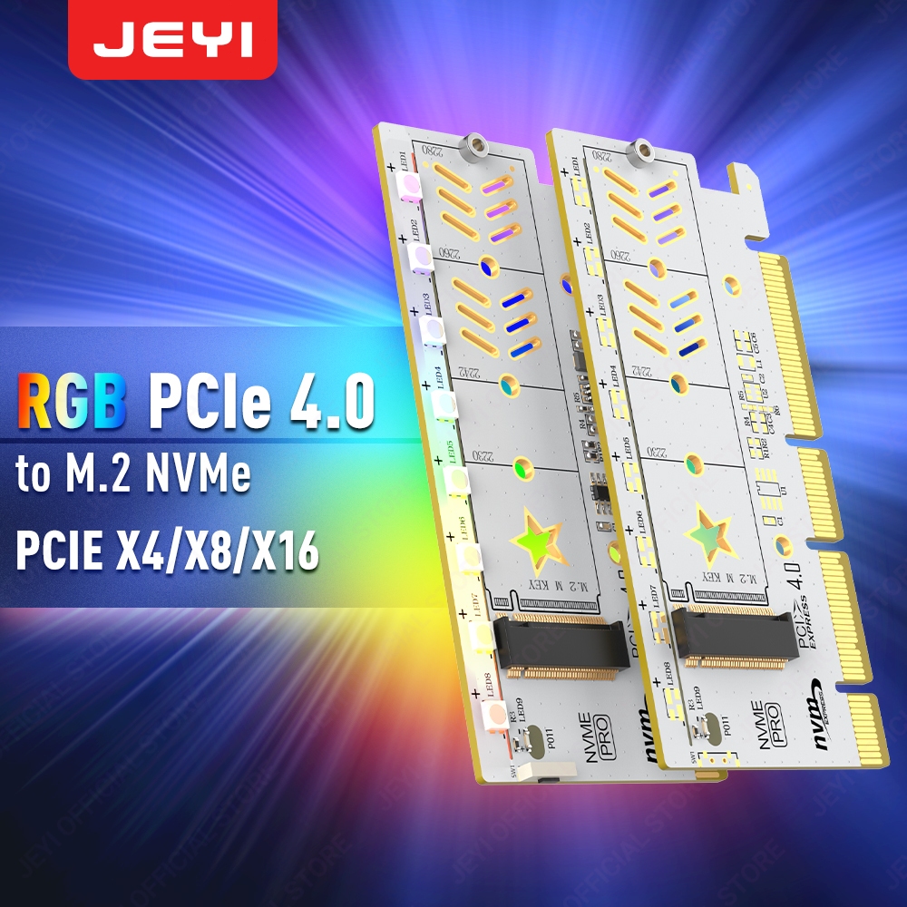 JEYI RGB PCIe 4.0 NVMe Adapter,NVMe to PCI-E M.2 SSD X16 X8 X4 Adapter ...