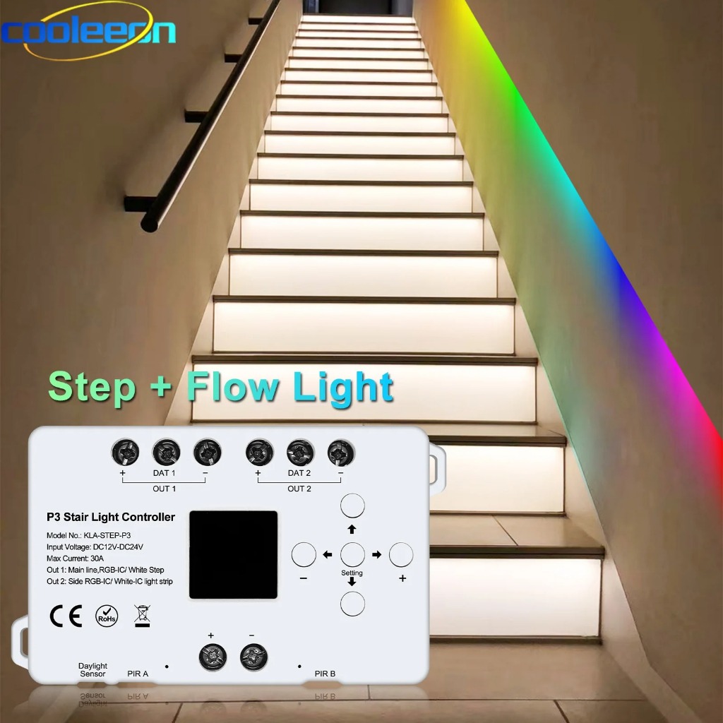 Smart RGBIC Stair Light Kit w/Motion Sensor COB LED Strip DIY Step ...