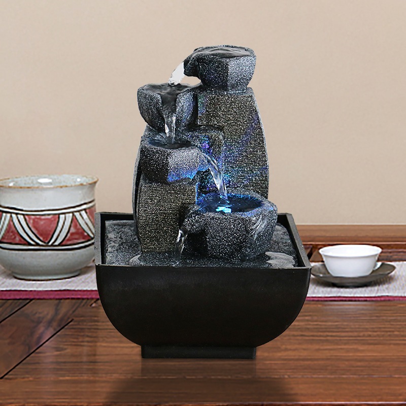 Tabletop living room water curtain wall, lucky rockery, flowing water ...