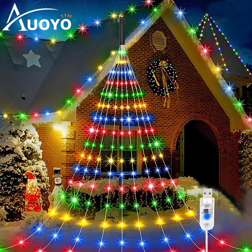 Auoyo 180LED 2M Christmas Lights USB Tree Light String Lights Waterfall ...