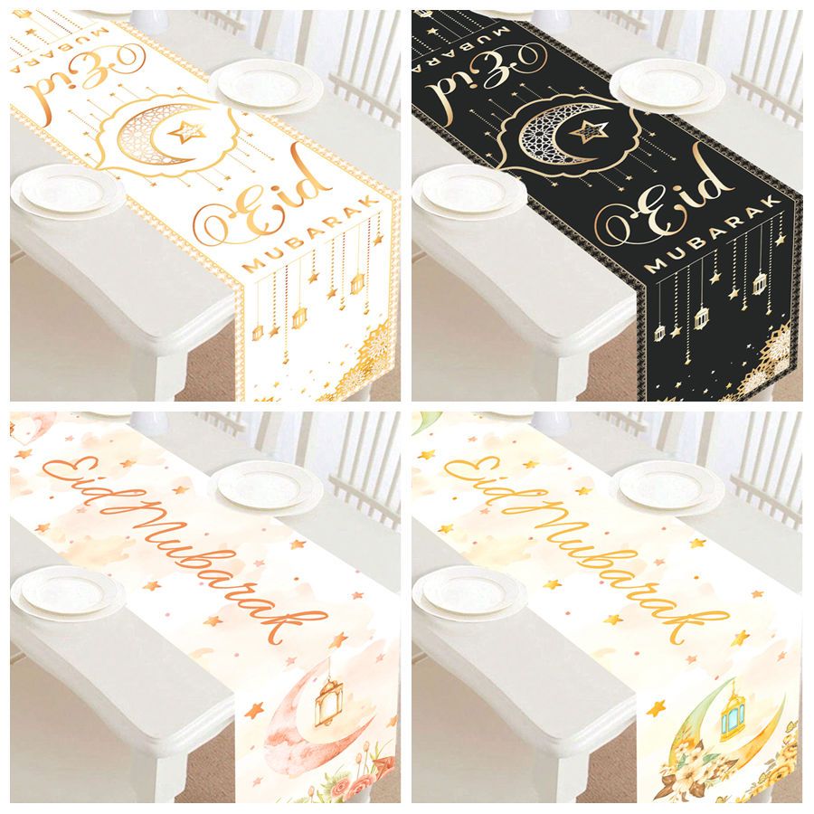 180*35CM White Black EID Mubarak Table Cover Ramadan Decoration for ...