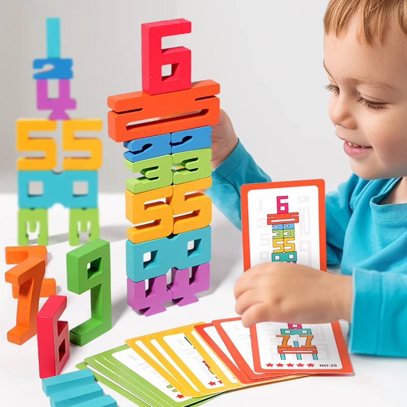 Montessori Math Toys Wooden Number Stacking Building Blocks Digital ...