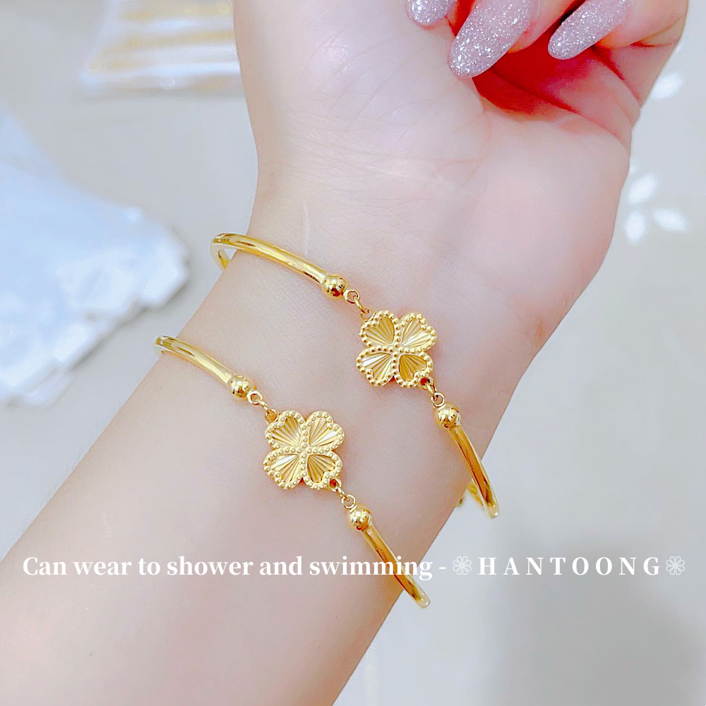 Chic 18K Gold Plated Lucky Four Leaf Clover Bracelet for Women Non