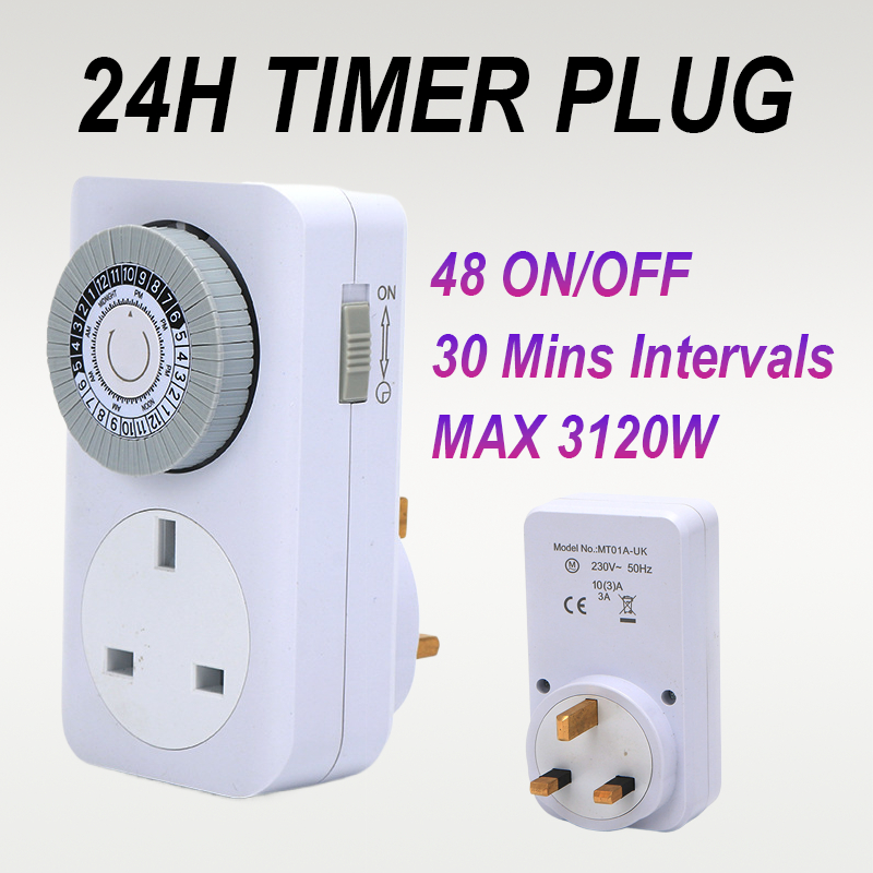 Mechanical Timer Plug Socket UK, 24 Hour Programmable Energy Saving ...