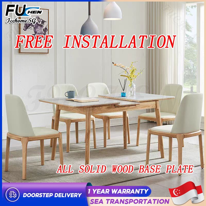 BOUSSAC Extendable Dining Table All Solid Wood Table Sintered Stone ...