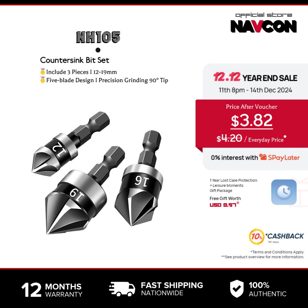 Navcon Countersink Bit Set, High Carbon Steel Countersunk Bits 3 Pieces ...