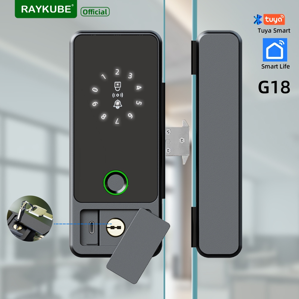 New RAYKUBE G18 Tuya Bluetooth Smart Glass Lock Fingerprint Electronic ...