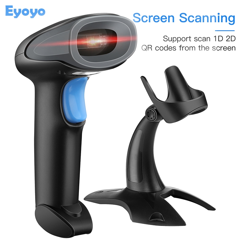 EYOYO Handheld 1D 2D Barcode Scanner with Stand Via USB Wired Connected ...