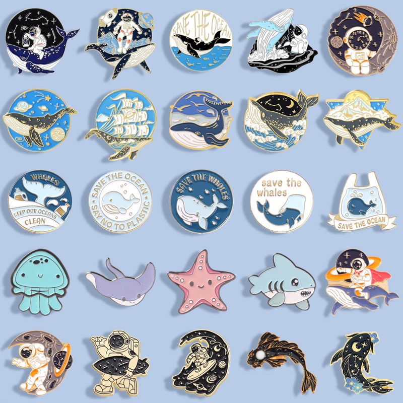 50 styles of marine animal lapel pins space astronaut shark marine ...