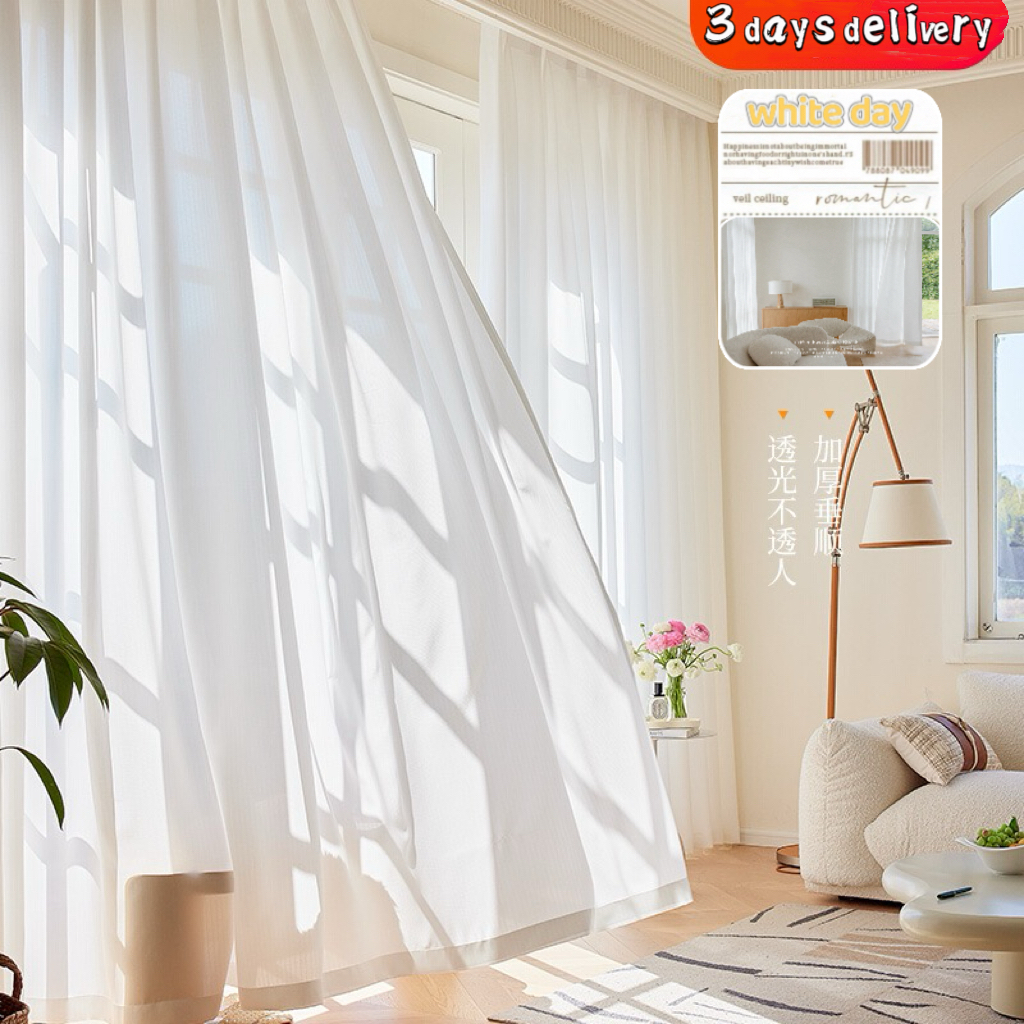 Luxury Velvet White Day Curtain for HDB/BTO Bedroom Privacy Sheer for ...