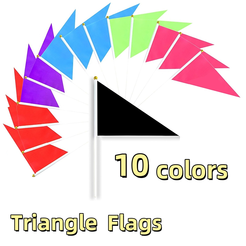 10 Colors Triangle Stick Flags Small Mini Solid Handheld Flag Signal ...