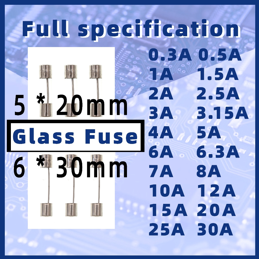 Fast-Blow Glass Fuse 250V 5 * 20 mm 6 * 30 mm 0.3A 0.5A 1A 1.5A 2A 2.5A ...