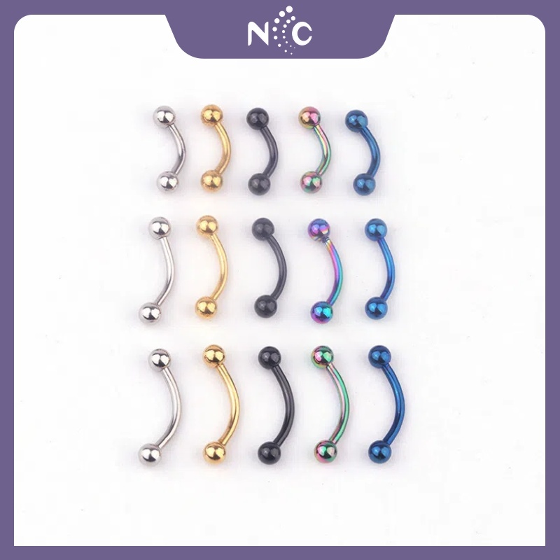 5-6 Pc 16G Surgical Steel Curved Barbell Studs – For Eyebrow, Lip, Ear Piercings (316L Steel)