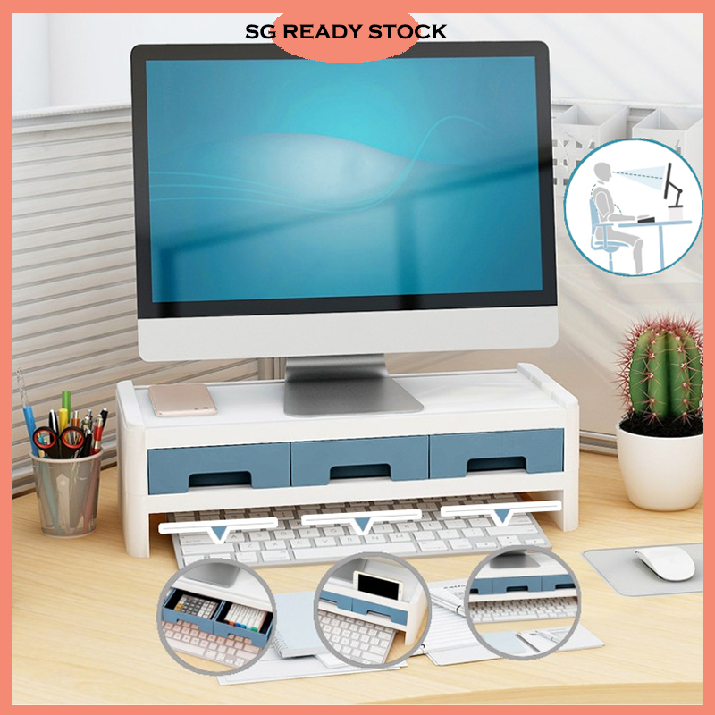 【READY STOCK SG】Ergonomic Computer PC TV Monitor Stand Desk Storage ...