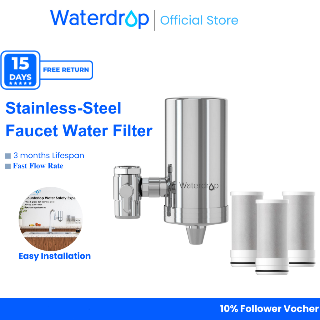 Waterdrop Stainless-Steel Faucet Water Filter, Carbon Block Tap Water ...