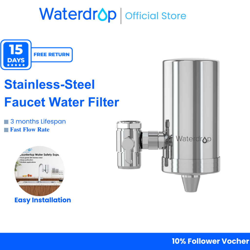 Waterdrop Stainless-Steel Faucet Water Filter, Carbon Block Tap Water ...