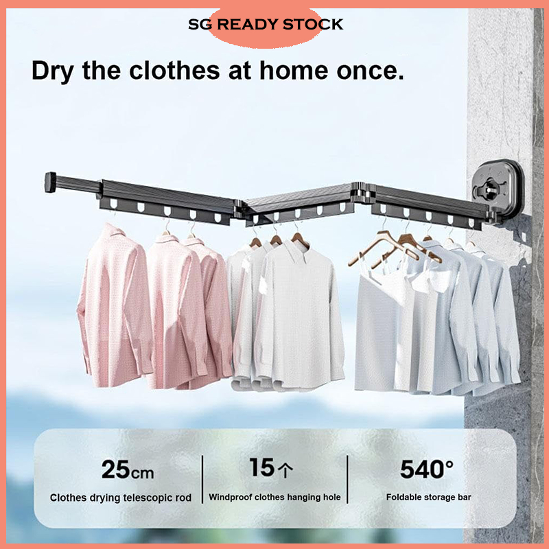 【READY STOCK SG】Non Punching Wall Mounted Clothes Hanger Retractable ...