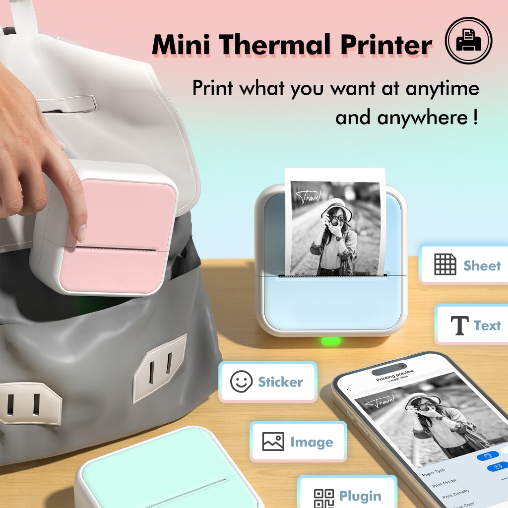 Sticker Printer & 3 rolls White Labels - Printpods Mini Printer ...