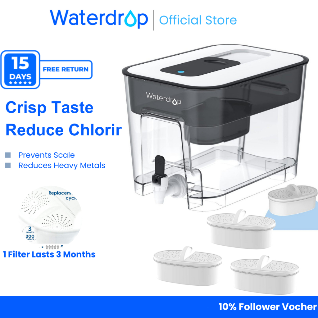 Waterdrop 40-Cup Large Water Filter Dispenser with 4 Filter, 200-Gallon ...