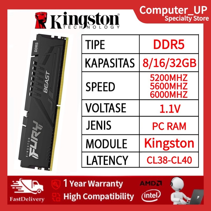 Kingston FURY BEAST DDR5 RAM 8GB 16GB 32GB 5200/5600MHz /6000MHz