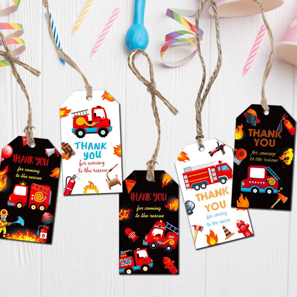50Pcs, Fire Truck Birthday Gift Tags Wrapping Tags for Gifts, Birthday ...