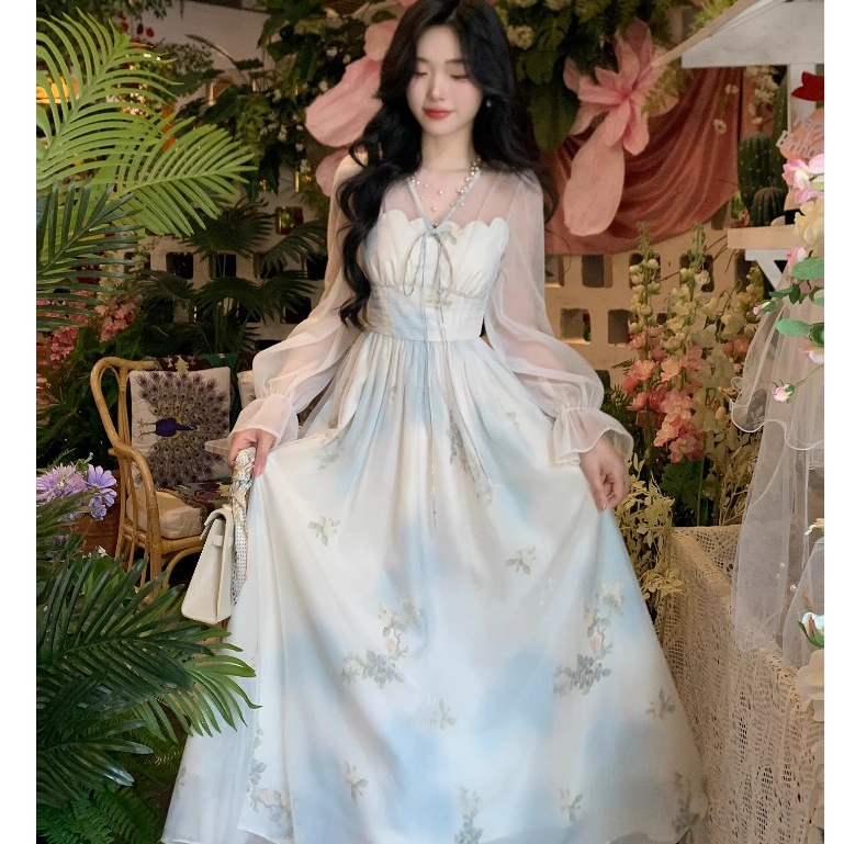 sachin and babi light blue dress Women French Style Polka Dot Chiffon Dress