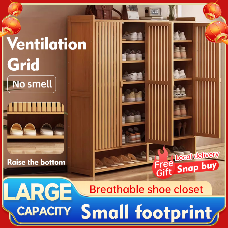 🔥SG Ready Stock🔥2025 Upgrade Bamboo Wood Shoe Rack Cabinet With Door ...