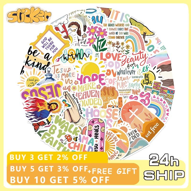 50pcs Jesus Christian Phrase Stickers Bible Verse Faith Decals Cross ...