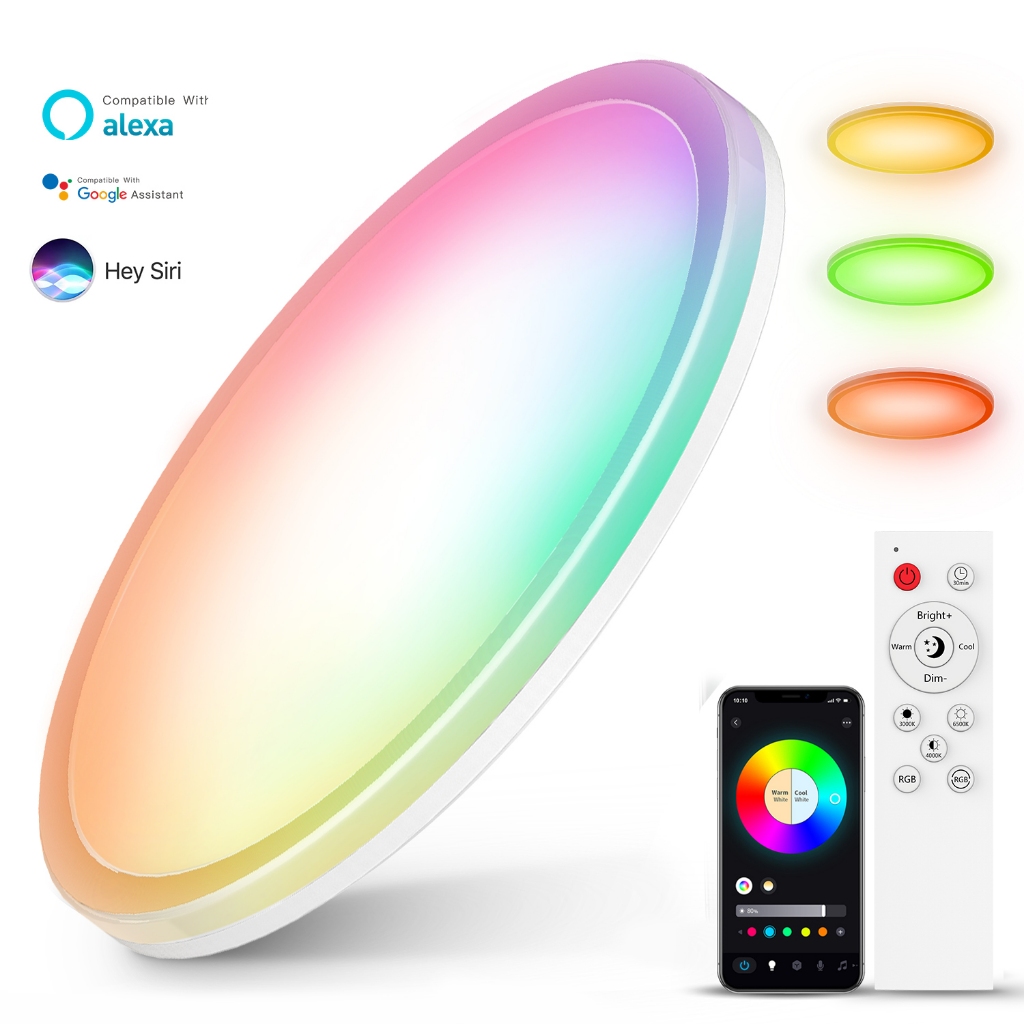 New 24W Smart RGBCW Ceiling Lamp, Wifi Bluetooth Remote Control Dimming ...