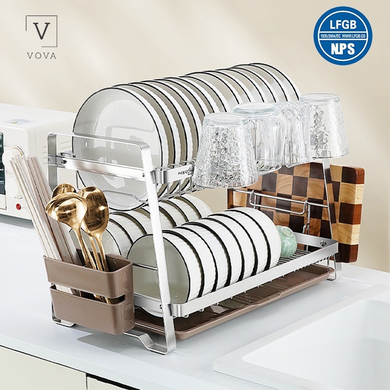 🔥SG Stock🔥 304 Stainless Steel Dish Rack - 2 Tier Dish Rack for Kitchen ...