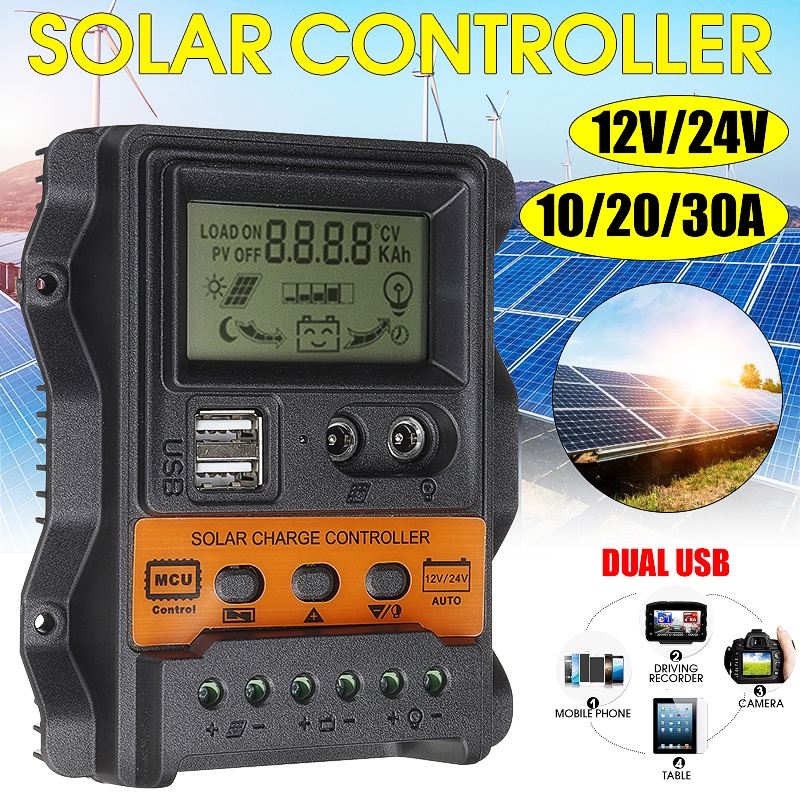 12V 24V Solar Charge Controller Upgraded Solar Panel Dual USB Port ...