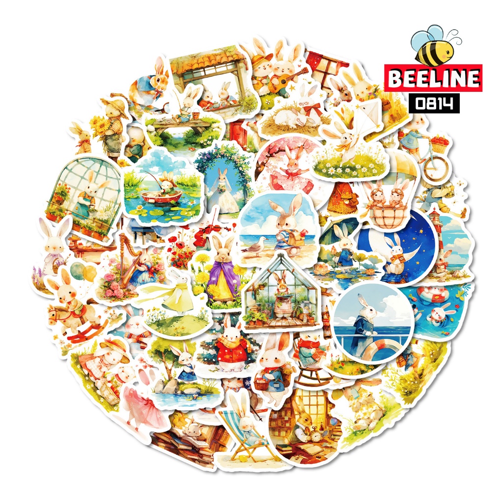 Beeline 50 Pcs Easter Stickers Retro Rabbit Diy Decor Waterproof ...