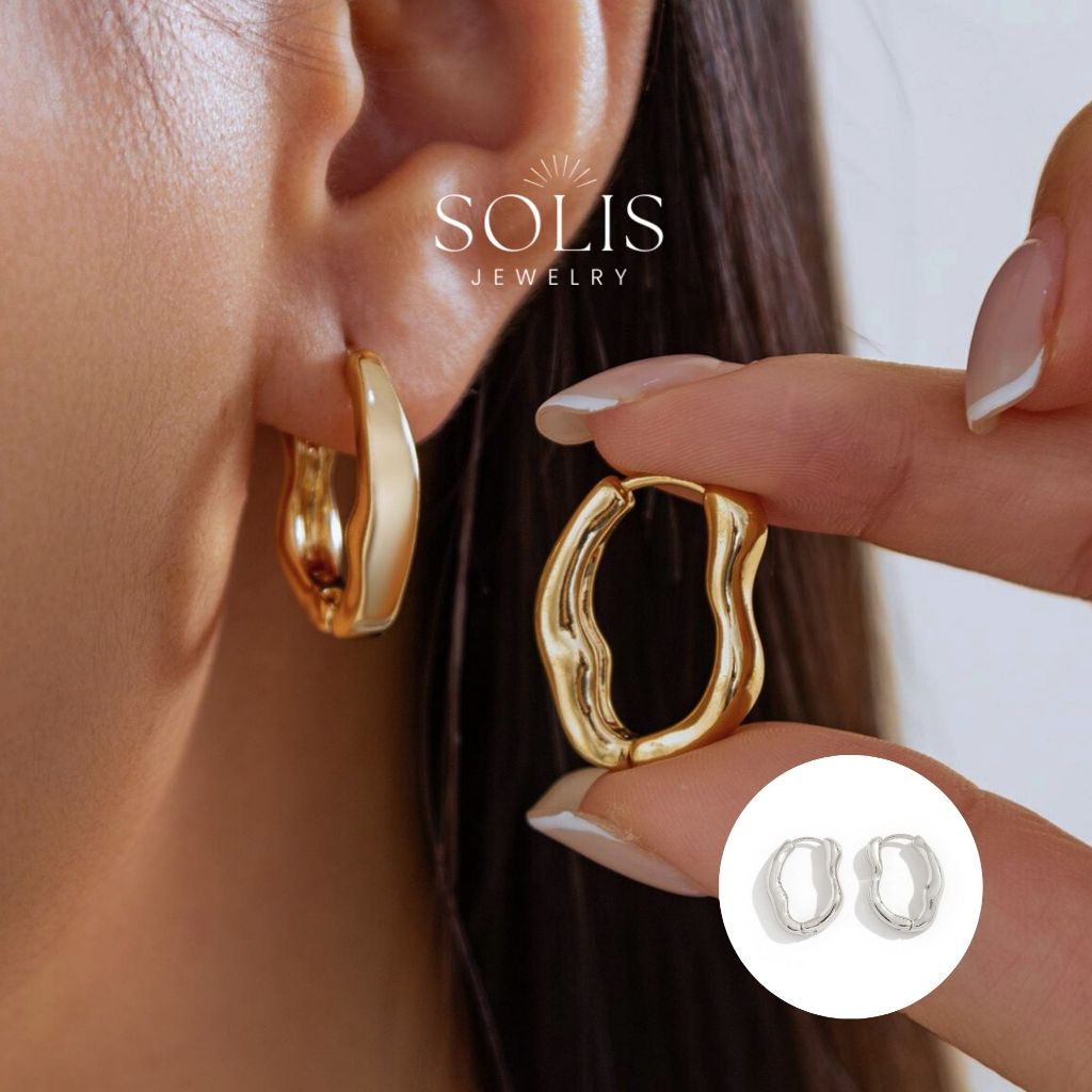 Chunky Irregular Hoop Earrings • Waterproof Non-Tarnish Hypoallergenic ...