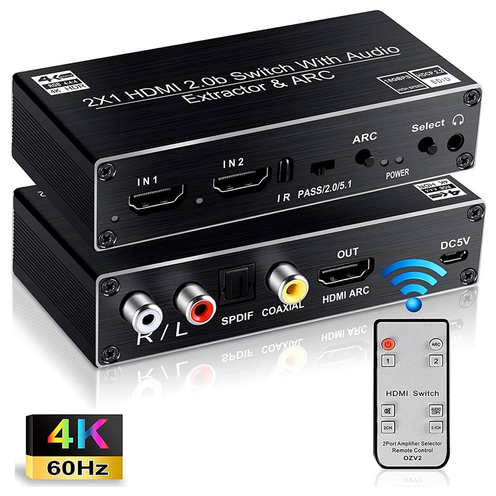 4K 60Hz HDMI 2.0 Audio Extractor Switch HDR with ARC Toslink HDCP 2.2 ...
