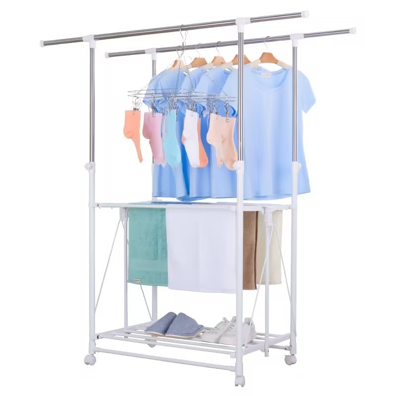 Double Rods Garment Rack with Wheels, Clothing Rack for Hanging Clothes ...