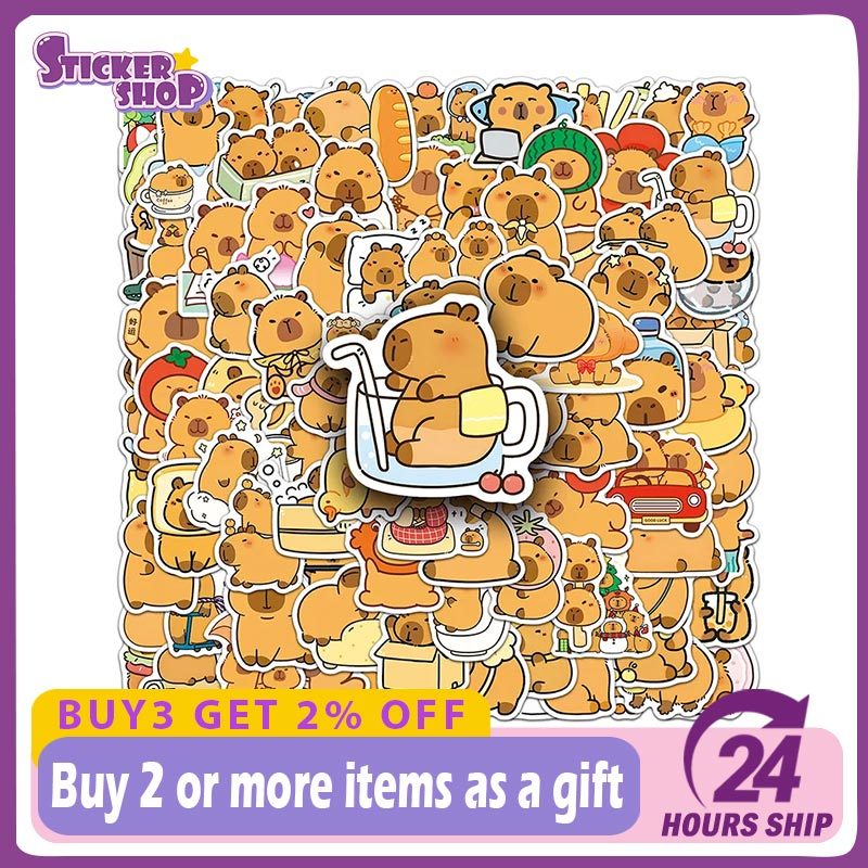 100pcs Cartoon Capybara Stickers Animal Decoration Decal DIY Phone ...