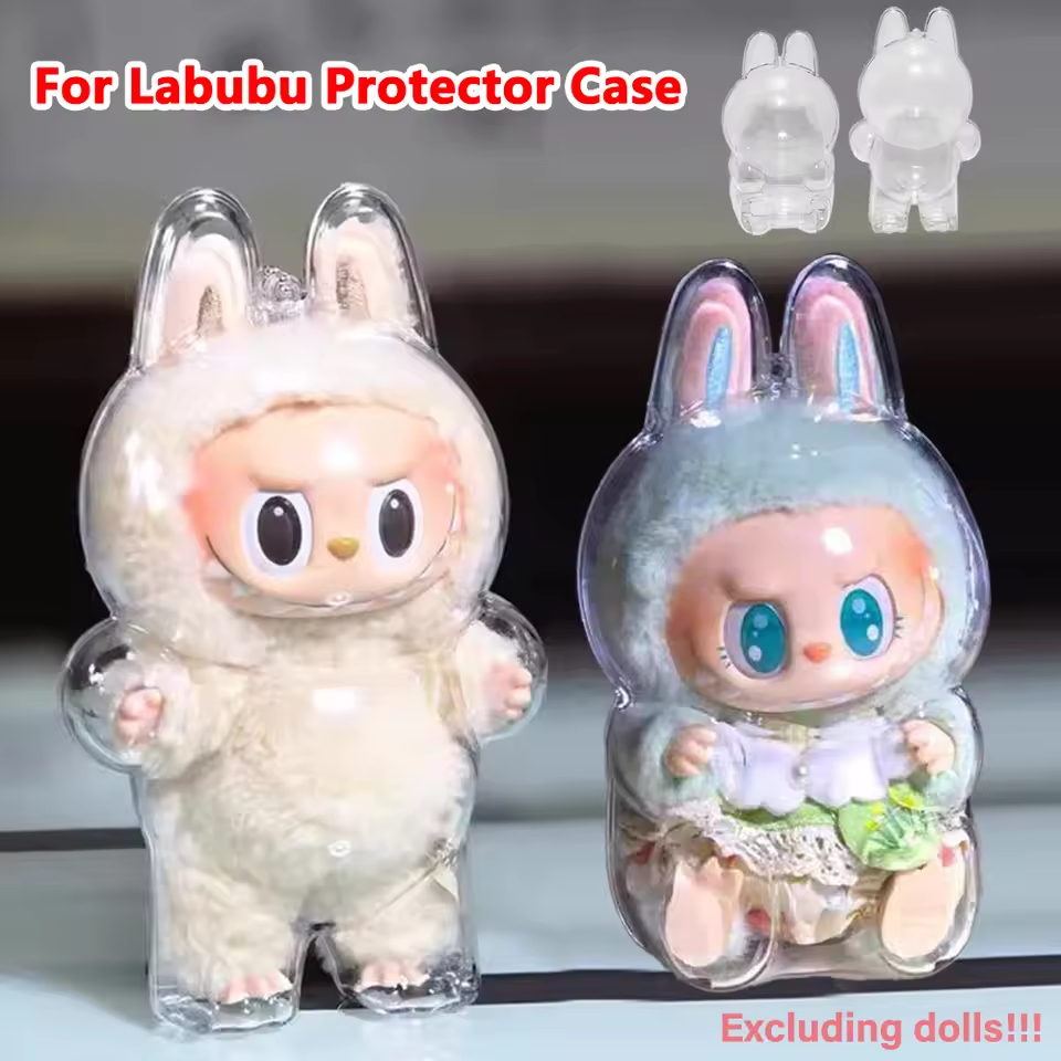 Labubu Acrylic Display Case - Clear Protective Cover With Keychain For Collectible Dolls