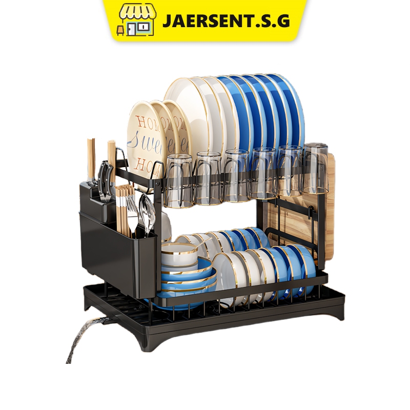 JAERSENT Drain Rack Auto Drainer Tray Dish drying rack with Holder Dish ...