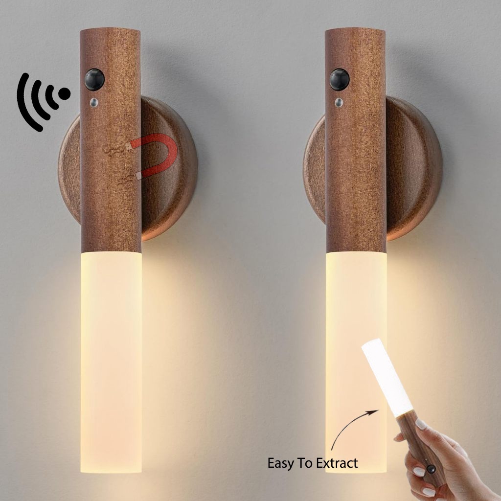 Smart sensor light Solid Wooden Indoor Rechargeable Motion Sensor Night ...
