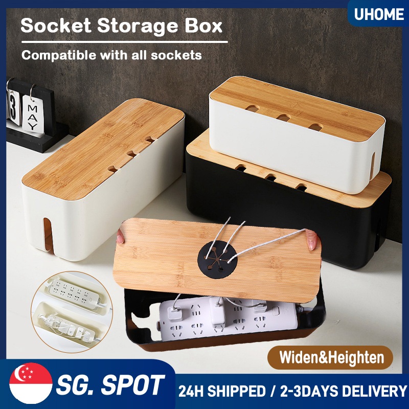 【SG READY STOCK】Desktop Plug Board Storage Box With Wooden Cover Home ...