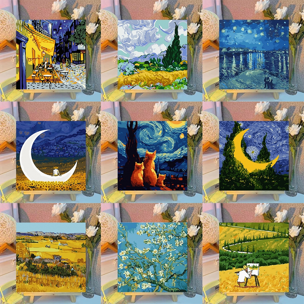 With frame 20x20cm】DROFE~Van Gogh's Starry Night~ Paint by
