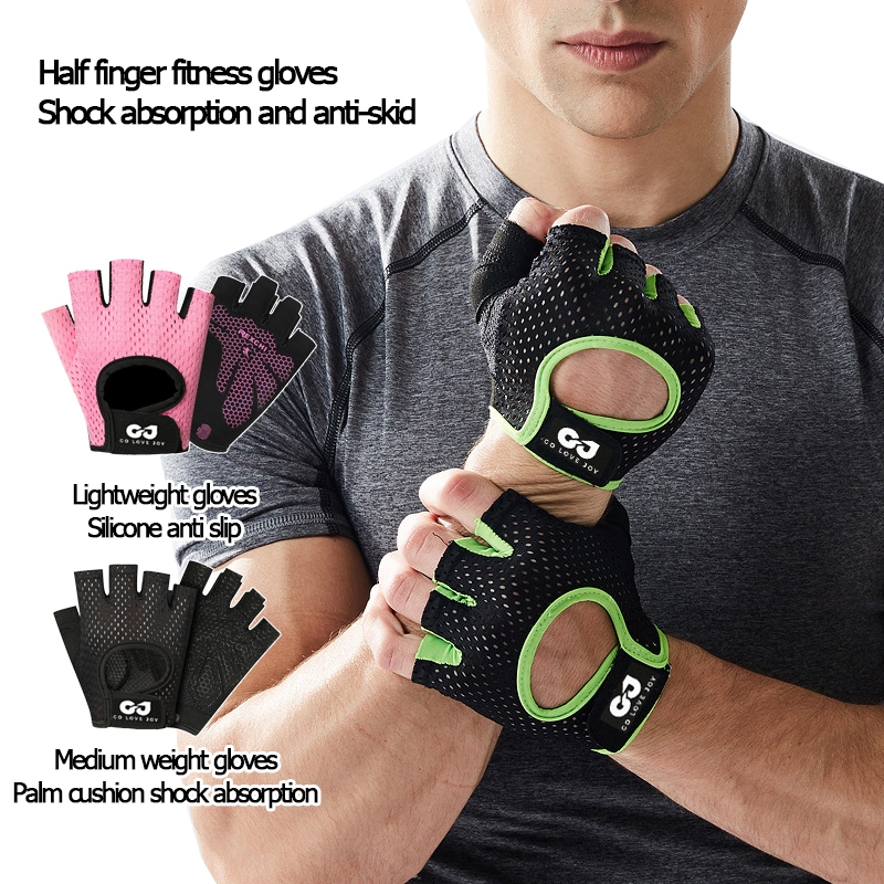 1Pair Sports Gloves Weight Lifting Anti-Slip Shock-Absorbing Half ...