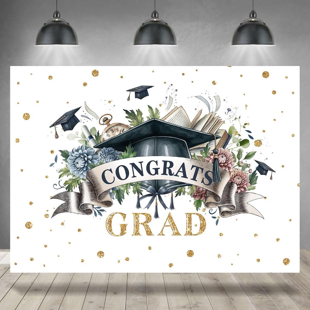 Congratulations Graduate Backdrop Graduation Floral Congrats Grad Photography Background Graduation Party Decoration Supplies Class Of 2025 Cake Table Banner Photo Booth Studio Props