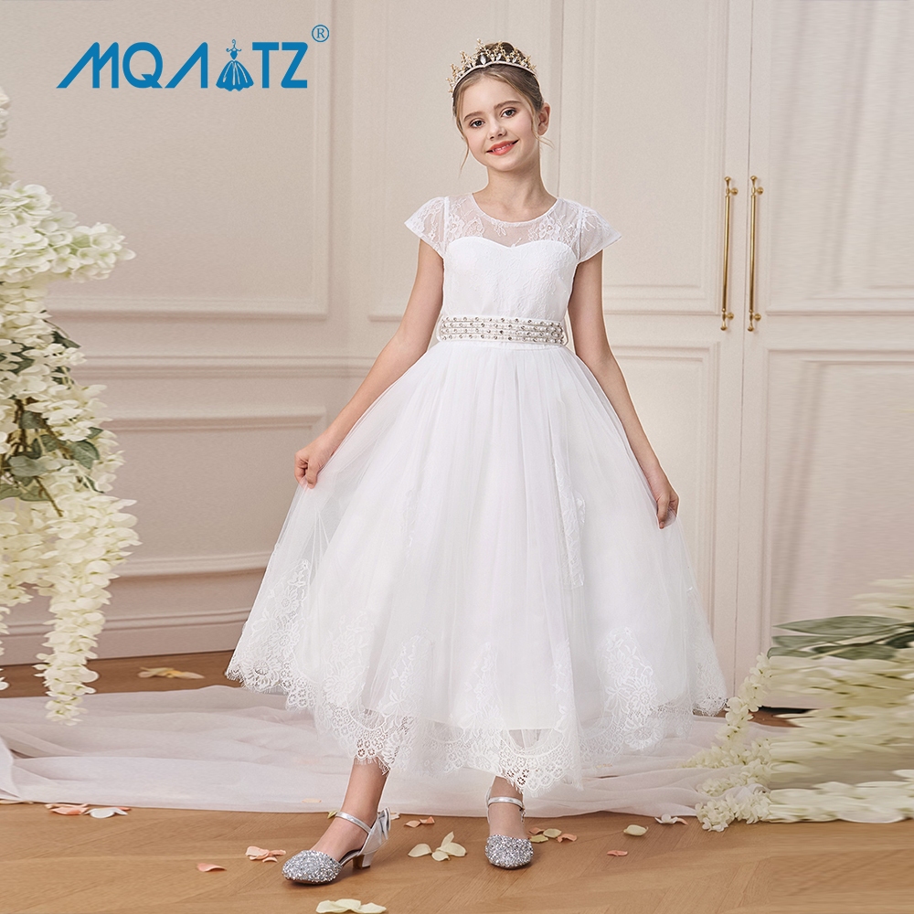 White 14 Year Girl Party Wear Dress Flower Girls White Party Dress Ball Gown  For Ages