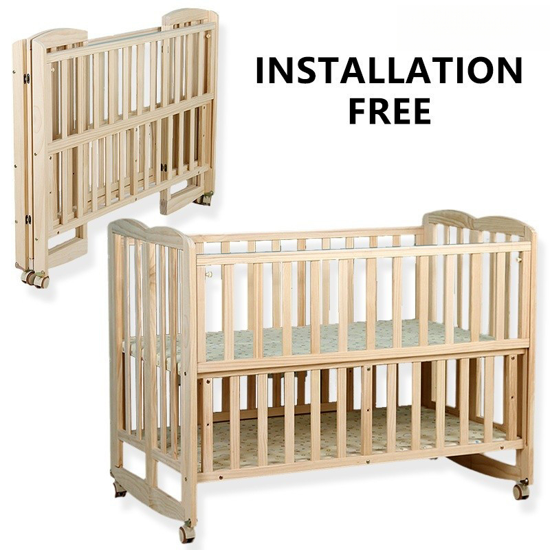 Solid Wood Baby Cot Multifunction Baby Bed Portable Baby Crib ...