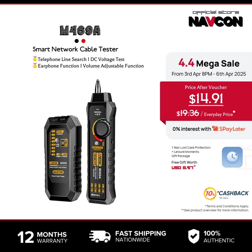 Navcon M469A Smart Network Cable Tester RJ45 RJ11 LAN Cable Tester ...