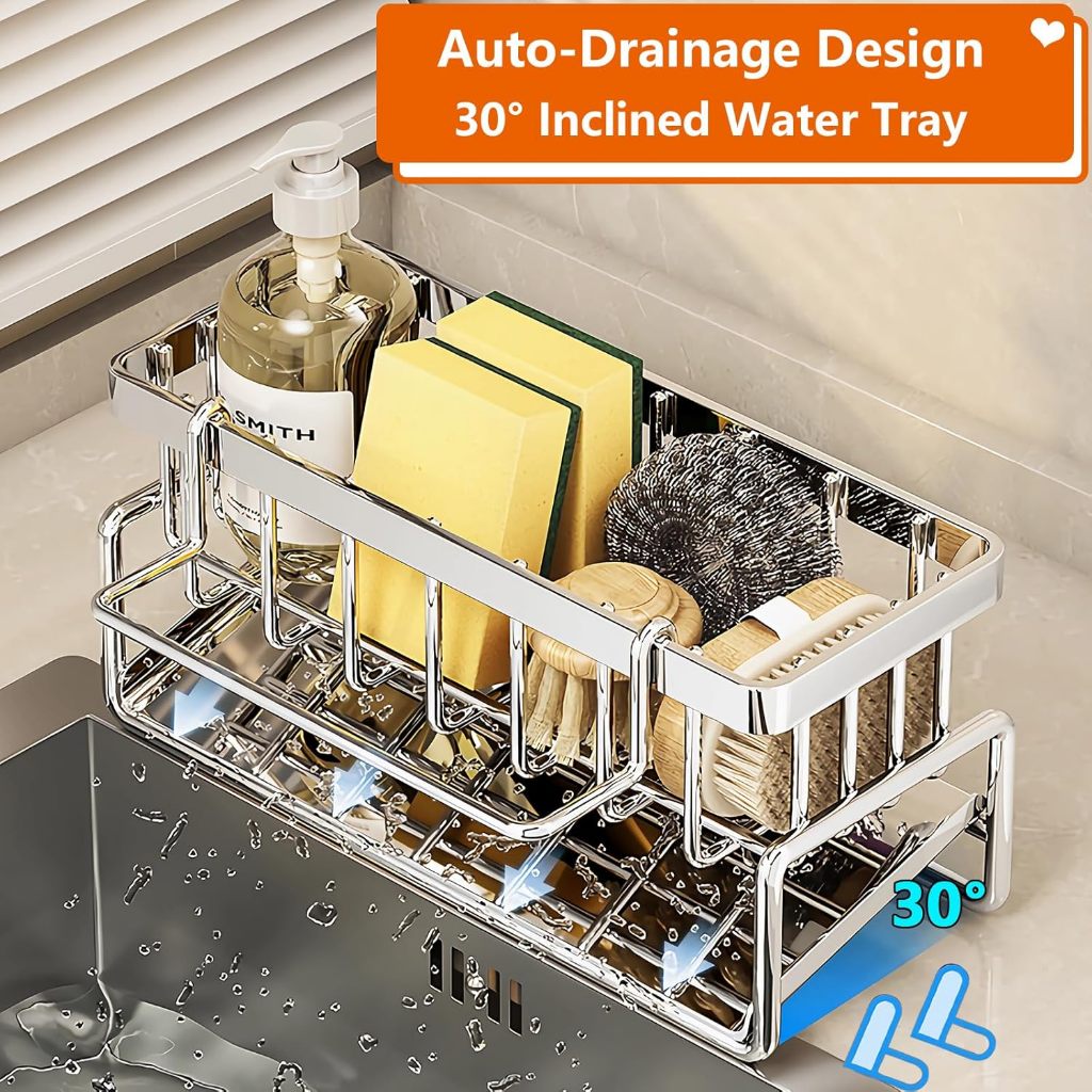 Kitchen Sink Caddy Organizer 304 Stainless Steel Sponge Holder Soap ...