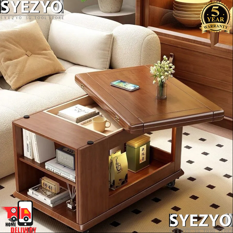 Solid Wood Coffee Table Foldable Tea Table Multi-functional Mobile Tea ...