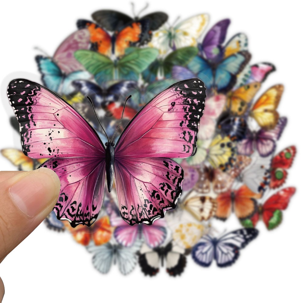 [Large Sticker]50pcs Butterfly Themed Transparent PET Decorative ...
