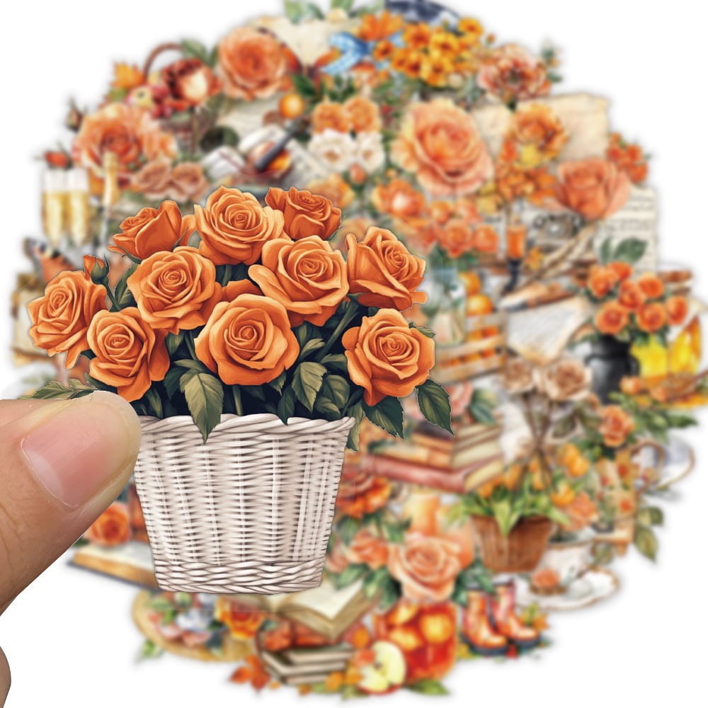 [Large Sticker]50pcs Orange Rose Aesthetics Stickers Transparent PET ...